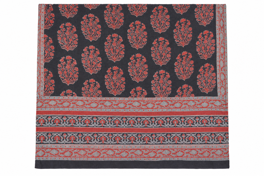 BLOCK PRINT SCARF in charcoal
