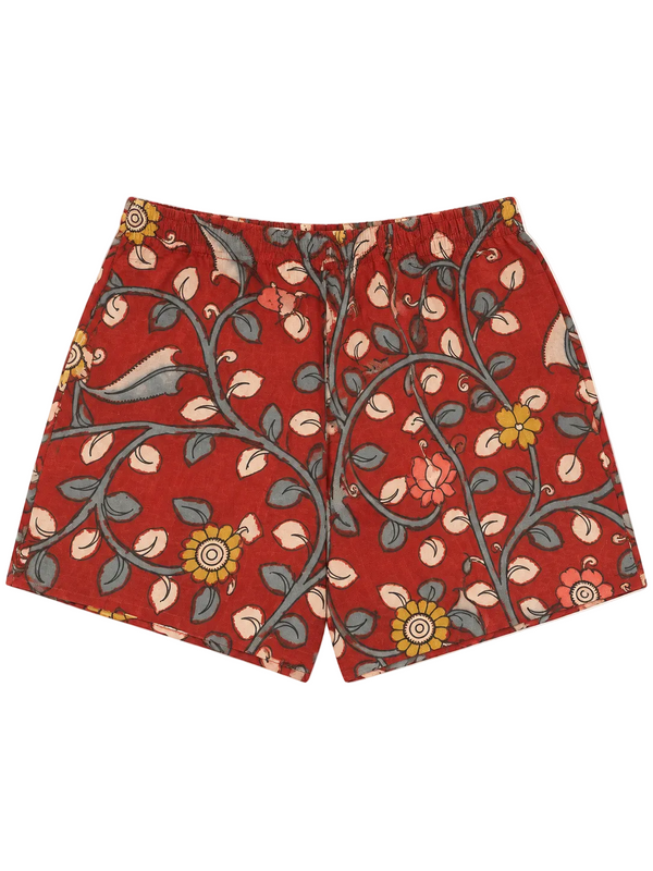 HAND PAINTED shorts in crimson