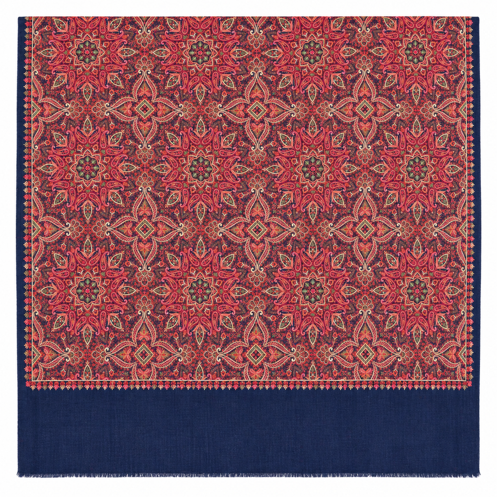 EMBROIDERED SCARF in navy