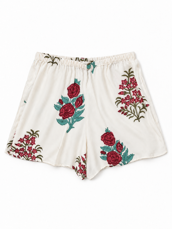 HAND-PRINTED shorts in white vine