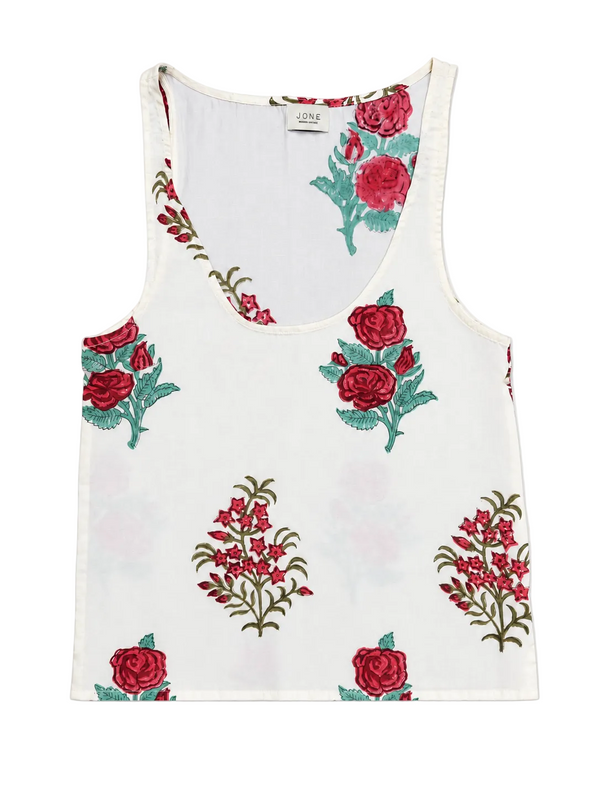 HAND PRINTED cami in white vine