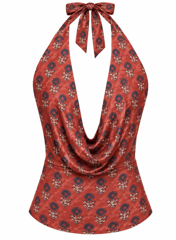 THE HALTER in red daisy